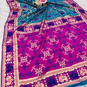 Royal blue and pink color patola silk saree