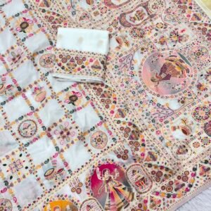 White rajwadi viscose pashmina silk weaving saree with lagdi patta pallu