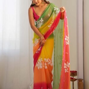 Multi color soft georgette saree with embroidery work