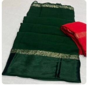 Plain Green saree with satin border