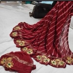 Georgatte laheriya print gotapatti saree
